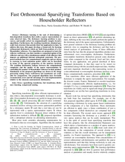 Fast Orthonormal Sparsifying Transforms Based on Householder Reflectors