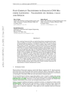 Fast Chirplet Transform to Enhance CNN Machine Listening - Validation on
  Animal calls and Speech
