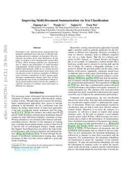 Improving Multi-Document Summarization via Text Classification