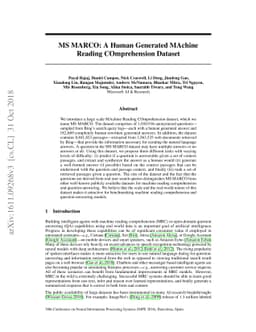MS MARCO: A Human Generated MAchine Reading COmprehension Dataset