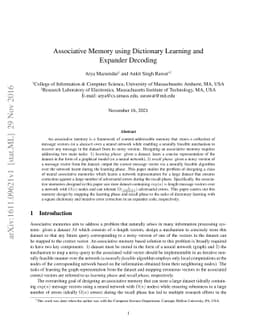 Associative Memory using Dictionary Learning and Expander Decoding