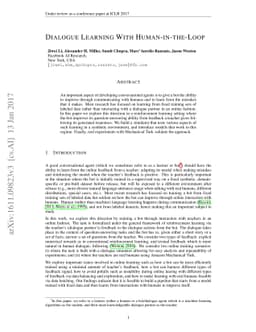 Dialogue Learning With Human-In-The-Loop