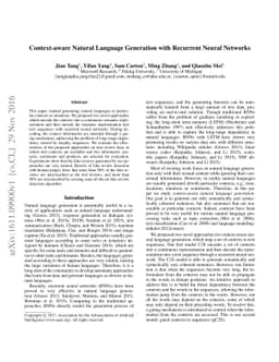 Context-aware Natural Language Generation with Recurrent Neural Networks