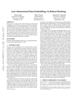 Low-dimensional Data Embedding via Robust Ranking