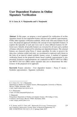 User Dependent Features in Online Signature Verification