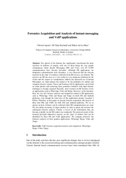 Forensics Acquisition and Analysis of instant messaging and VoIP
  applications