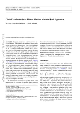 Global Minimum for a Finsler Elastica Minimal Path Approach