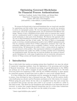 Optimizing Governed Blockchains for Financial Process Authentications
