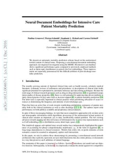 Neural Document Embeddings for Intensive Care Patient Mortality
  Prediction