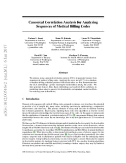 Canonical Correlation Analysis for Analyzing Sequences of Medical
  Billing Codes