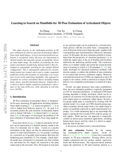 Learning to Search on Manifolds for 3D Pose Estimation of Articulated
  Objects