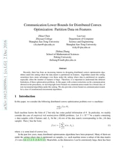 Communication Lower Bounds for Distributed Convex Optimization:
  Partition Data on Features