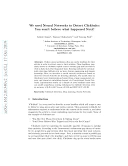 We used Neural Networks to Detect Clickbaits: You won't believe what
  happened Next!