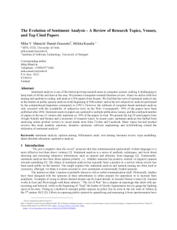 The Evolution of Sentiment Analysis - A Review of Research Topics,
  Venues, and Top Cited Papers