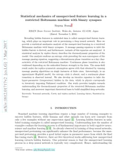 Statistical mechanics of unsupervised feature learning in a restricted
  Boltzmann machine with binary synapses