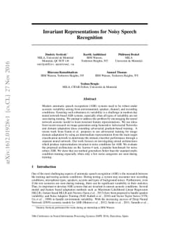 Invariant Representations for Noisy Speech Recognition