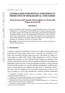 Generalized Exponential smoothing in prediction of hierarchical time
  series