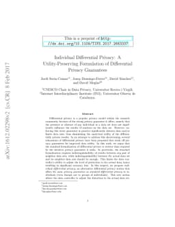 Individual Differential Privacy: A Utility-Preserving Formulation of
  Differential Privacy Guarantees