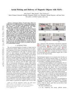 Aerial Picking and Delivery of Magnetic Objects with MAVs