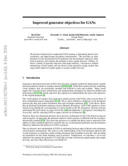 Improved generator objectives for GANs