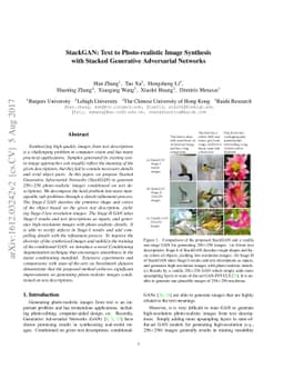StackGAN: Text to Photo-realistic Image Synthesis with Stacked
  Generative Adversarial Networks