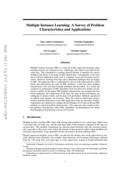 Multiple Instance Learning: A Survey of Problem Characteristics and
  Applications