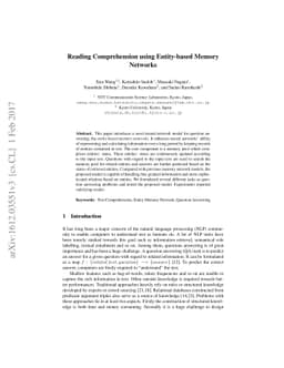 Reading Comprehension using Entity-based Memory Network