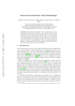 Search Personalization with Embeddings