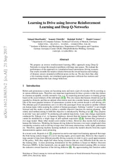 Learning to Drive using Inverse Reinforcement Learning and Deep
  Q-Networks