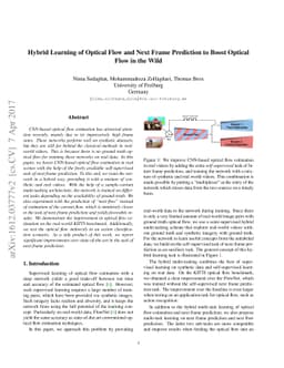 Hybrid Learning of Optical Flow and Next Frame Prediction to Boost
  Optical Flow in the Wild
