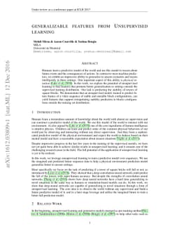 Generalizable Features From Unsupervised Learning