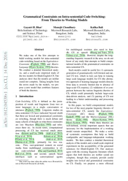 Grammatical Constraints on Intra-sentential Code-Switching: From
  Theories to Working Models