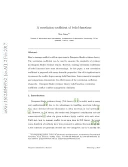 A correlation coefficient of belief functions
