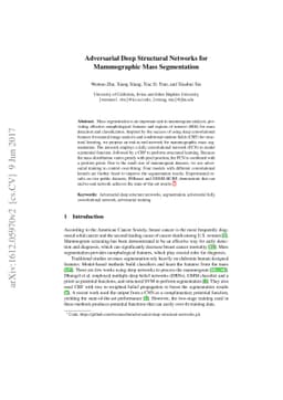 Adversarial Deep Structural Networks for Mammographic Mass Segmentation