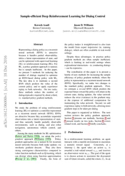 Sample-efficient Deep Reinforcement Learning for Dialog Control