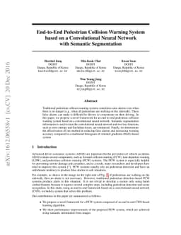 End-to-End Pedestrian Collision Warning System based on a Convolutional
  Neural Network with Semantic Segmentation