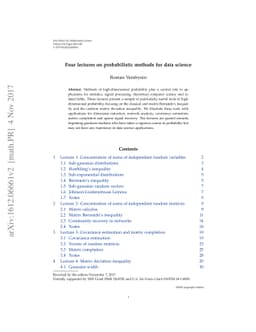 Four lectures on probabilistic methods for data science