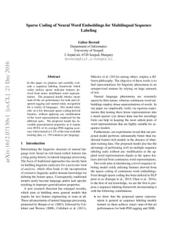 Sparse Coding of Neural Word Embeddings for Multilingual Sequence
  Labeling