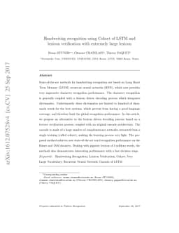Handwriting recognition using Cohort of LSTM and lexicon verification
  with extremely large lexicon