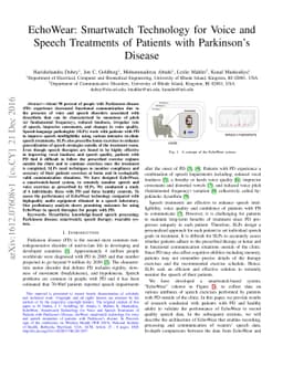 EchoWear: Smartwatch Technology for Voice and Speech Treatments of
  Patients with Parkinson's Disease