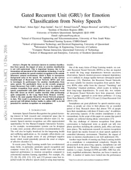 Gated Recurrent Unit (GRU) for Emotion Classification from Noisy Speech