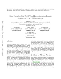 From Virtual to Real World Visual Perception using Domain Adaptation --
  The DPM as Example