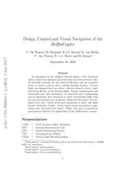 Design, Control and Visual Navigation of the DelftaCopter