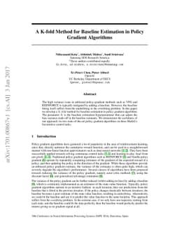 A K-fold Method for Baseline Estimation in Policy Gradient Algorithms
