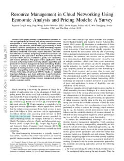 Resource Management in Cloud Networking Using Economic Analysis and
  Pricing Models: A Survey