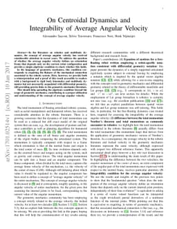 On Centroidal Dynamics and Integrability of Average Angular Velocity