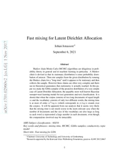 Fast mixing for Latent Dirichlet allocation