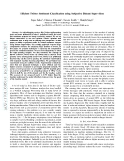 Efficient Twitter Sentiment Classification using Subjective Distant
  Supervision