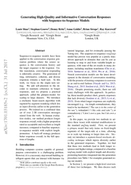 Generating High-Quality and Informative Conversation Responses with
  Sequence-to-Sequence Models