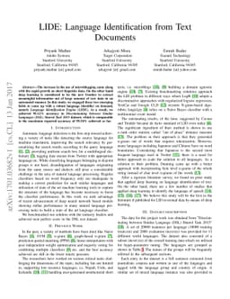 LIDE: Language Identification from Text Documents